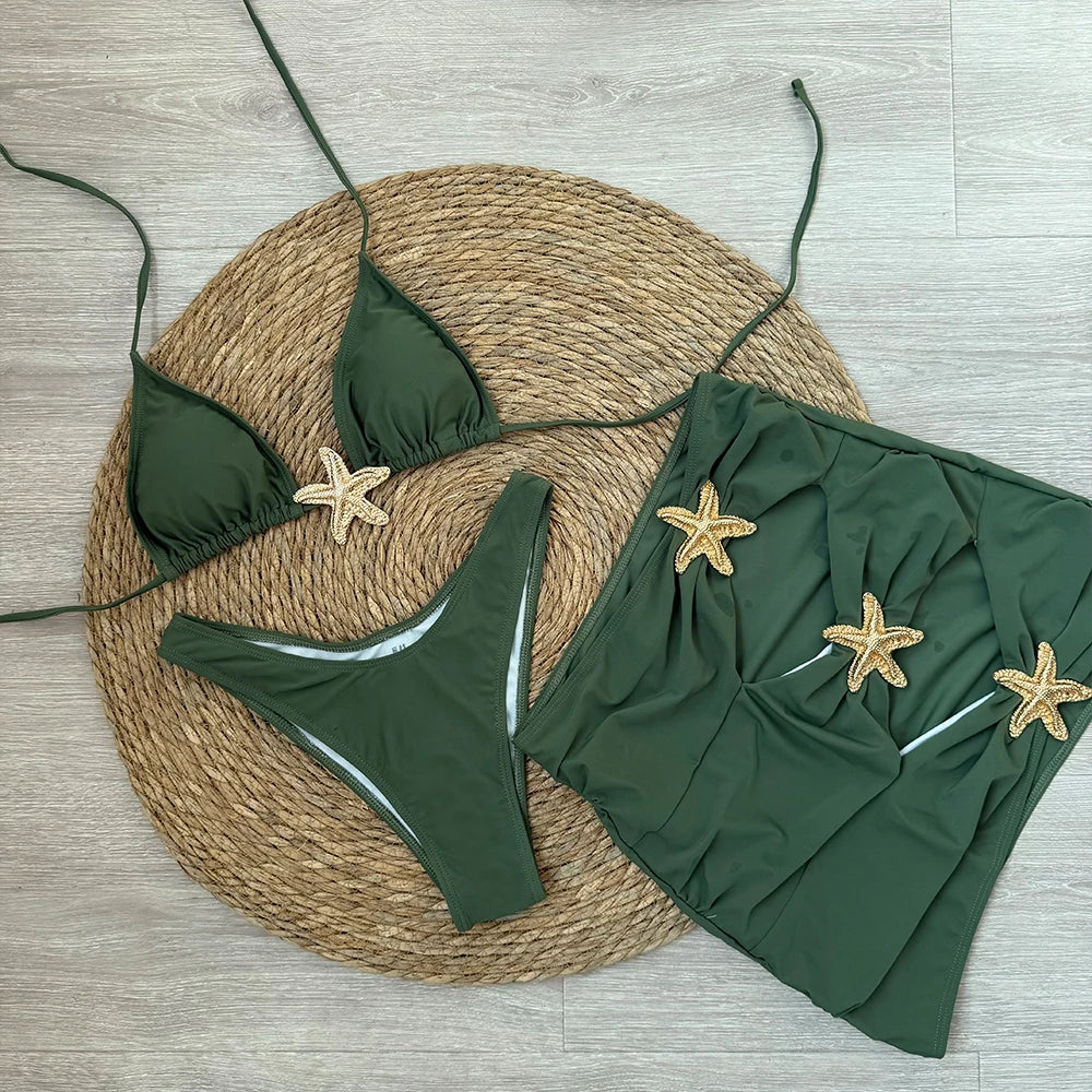 Sexy Starfish 3 Pieces Bikinis Swimsuit For Women