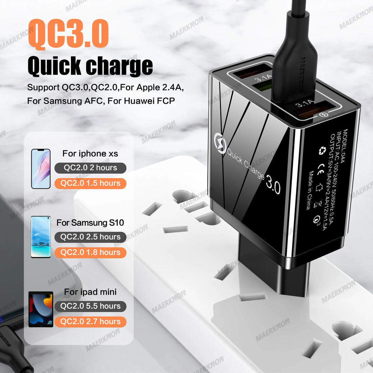 3A USB Charger 4 Ports USB Quick Charge 3.0 EU US