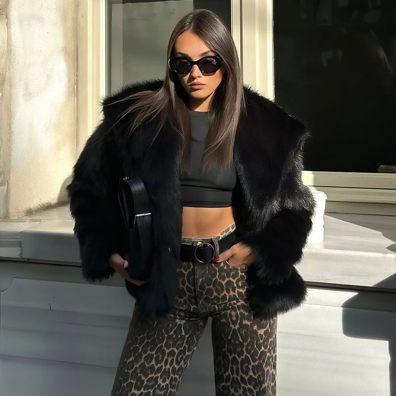 MUJER Faux Fur Hairy Coat Woman Warm Winter Fluffy Coat