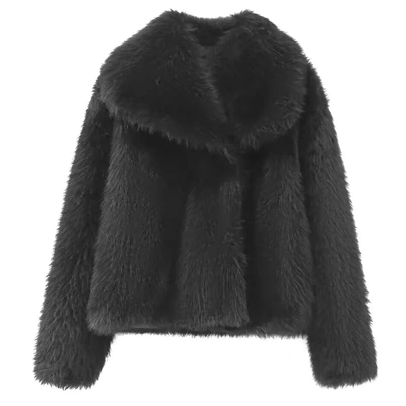 HXAO Women's Fur Coat Women 2024 Plush Burgundy Bomber