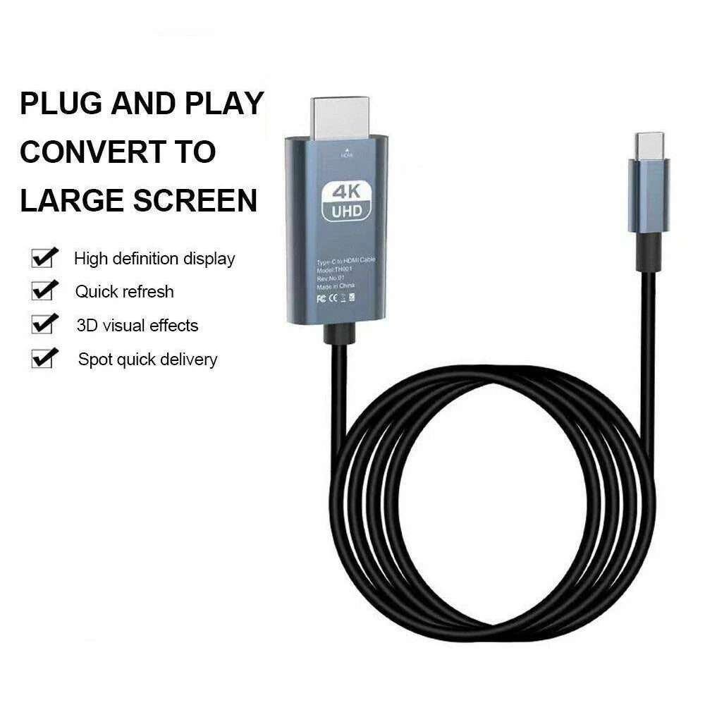Type C to HDTV 4K Cable Adaptor Plug & Play 2M