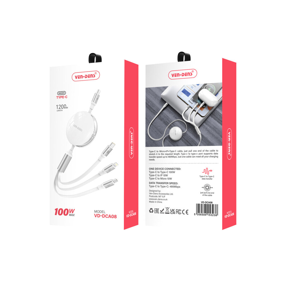 3 - in - 1 100W Retractable USB - C Cable