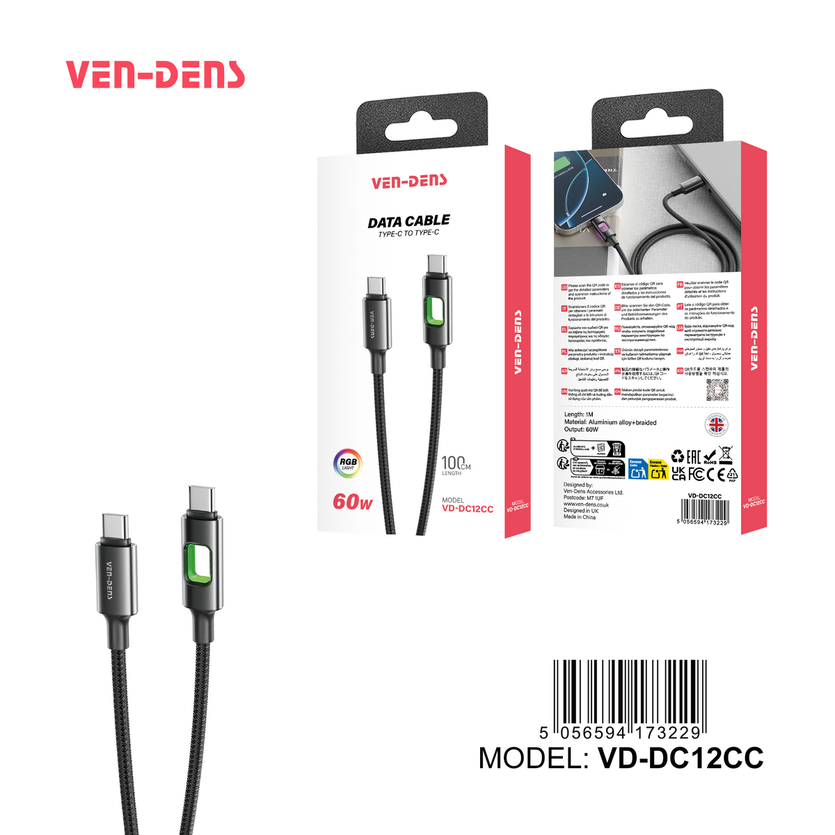 USB - C 60W RGB Braided Charging Cable