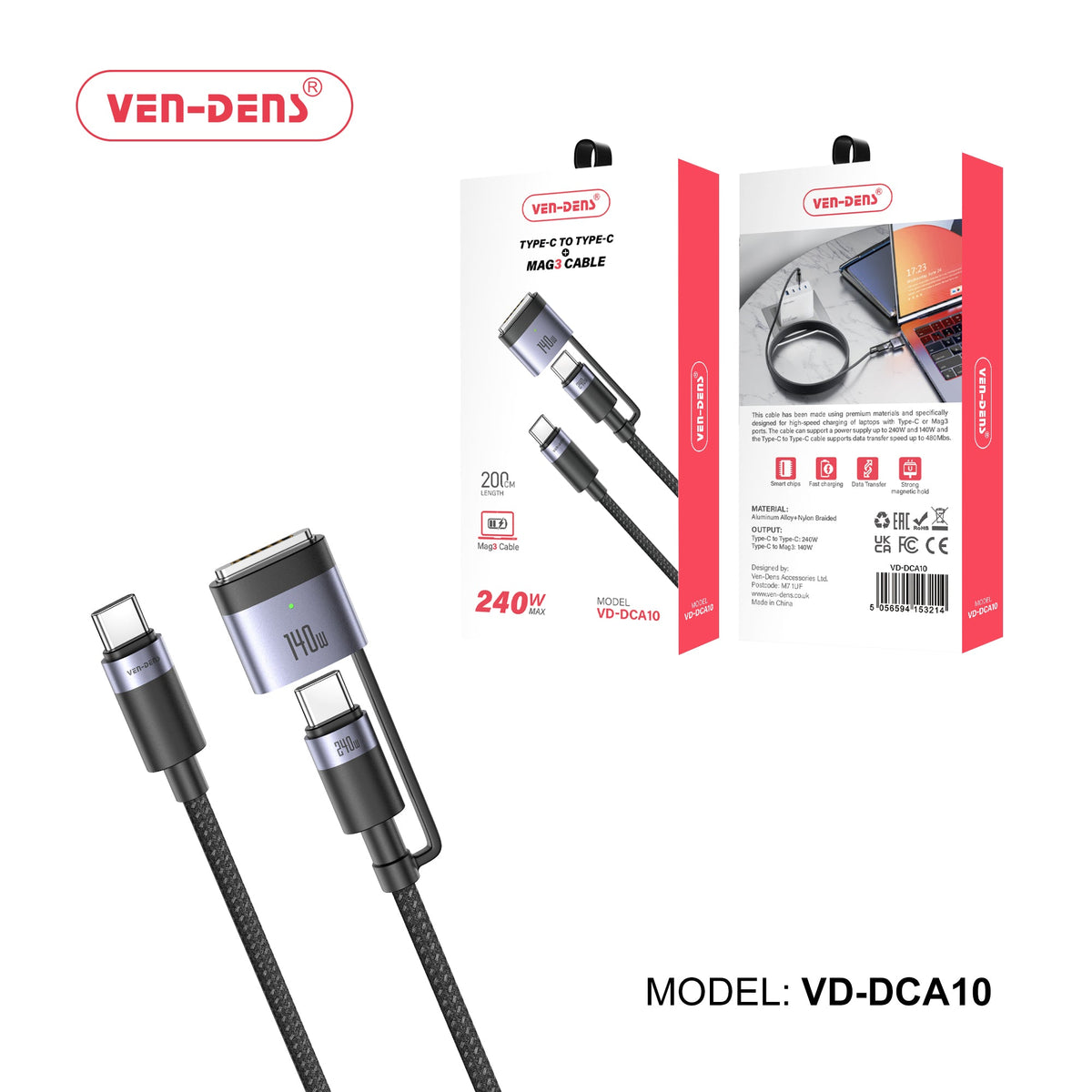 USB - C 240W + MagSafe 3 Braided Cable