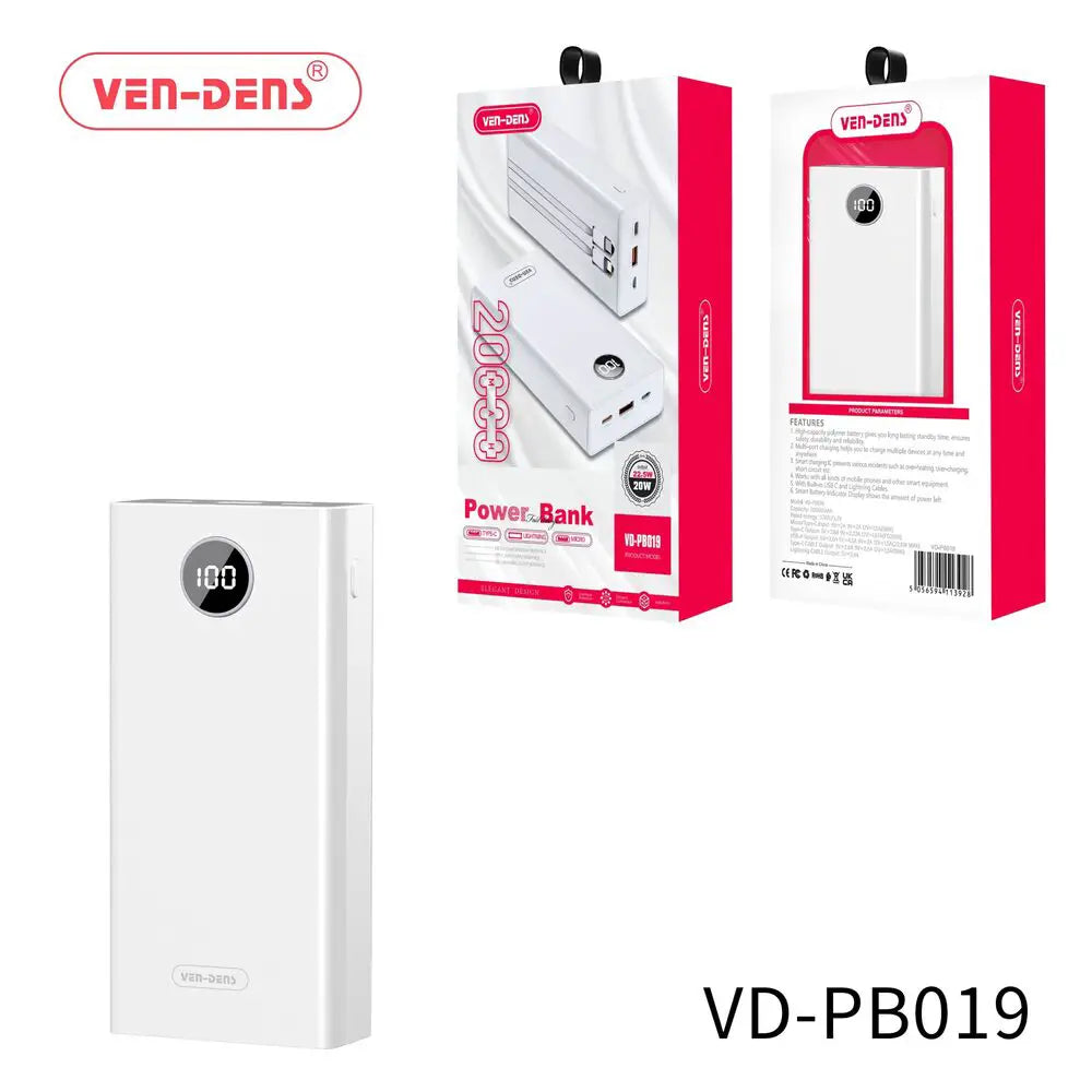 20000mAh Power Bank - Dual Built - in Cables