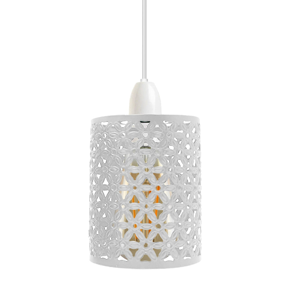White Drum Metal Wire Cage Ceiling Pendant