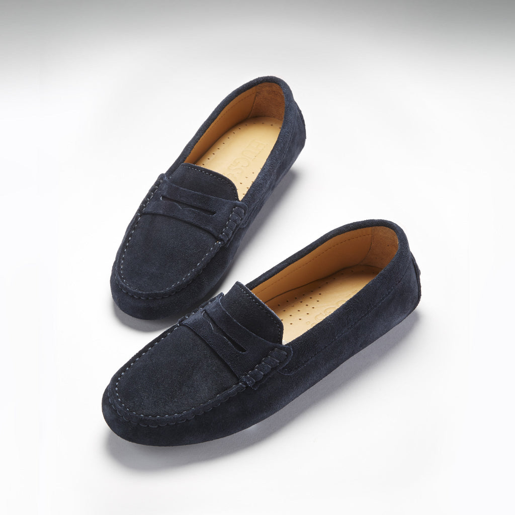 Mocassins Penny de conduite pour femme, en daim bleu marine