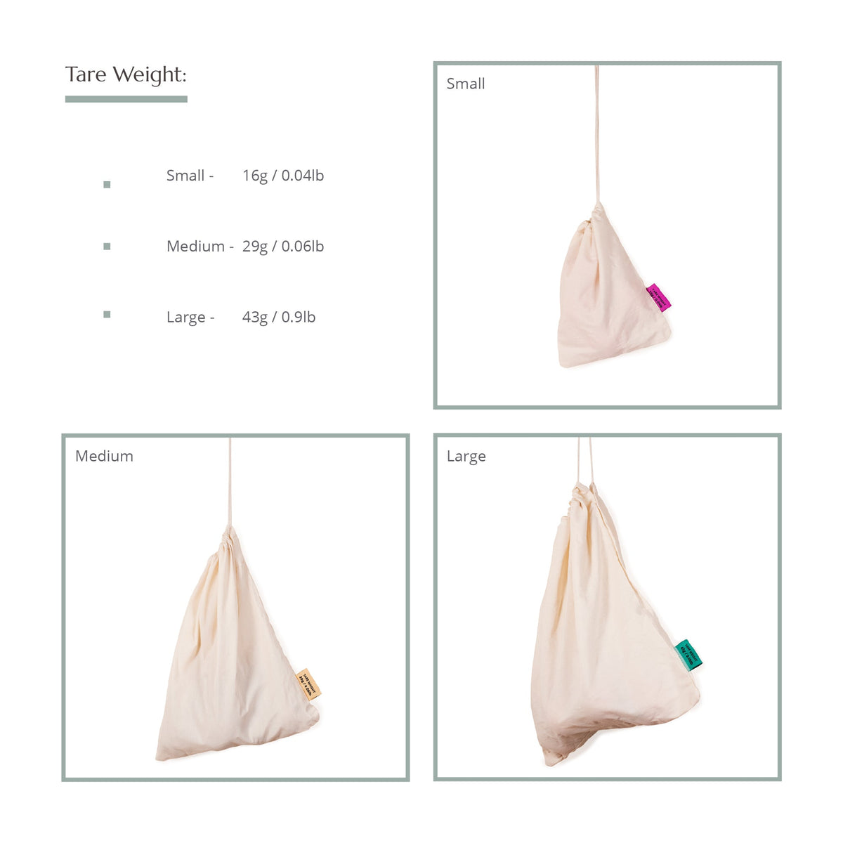 Sacs réutilisables pour fruits et légumes - Coton biologique - Lot de 3