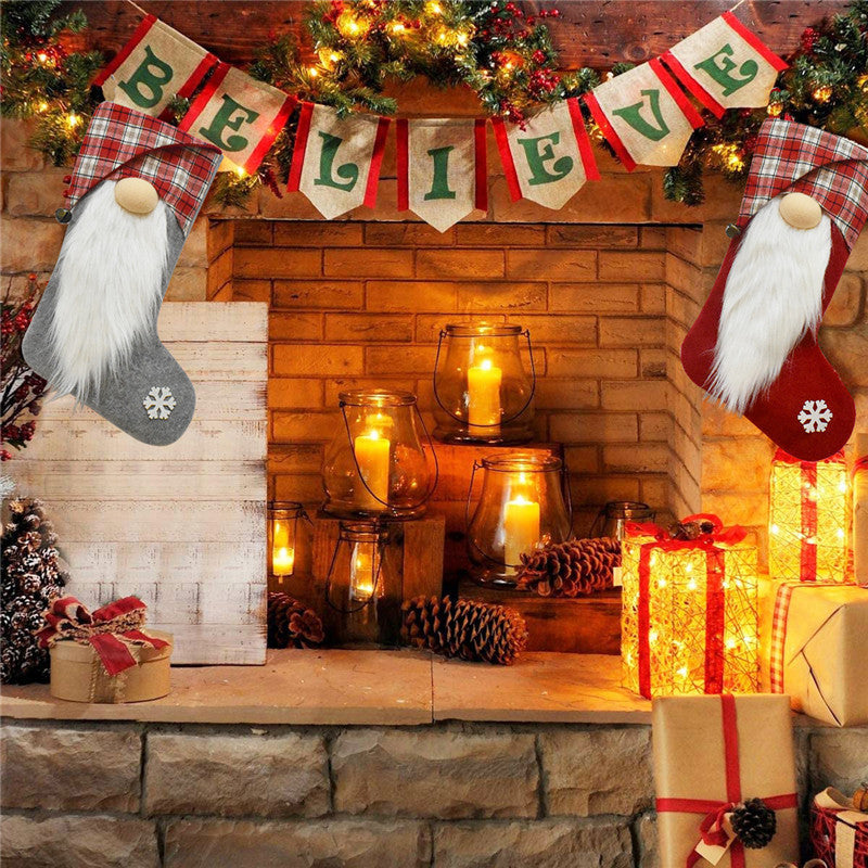 Christmas Stockings Xmas Tree Fireplace Decorative