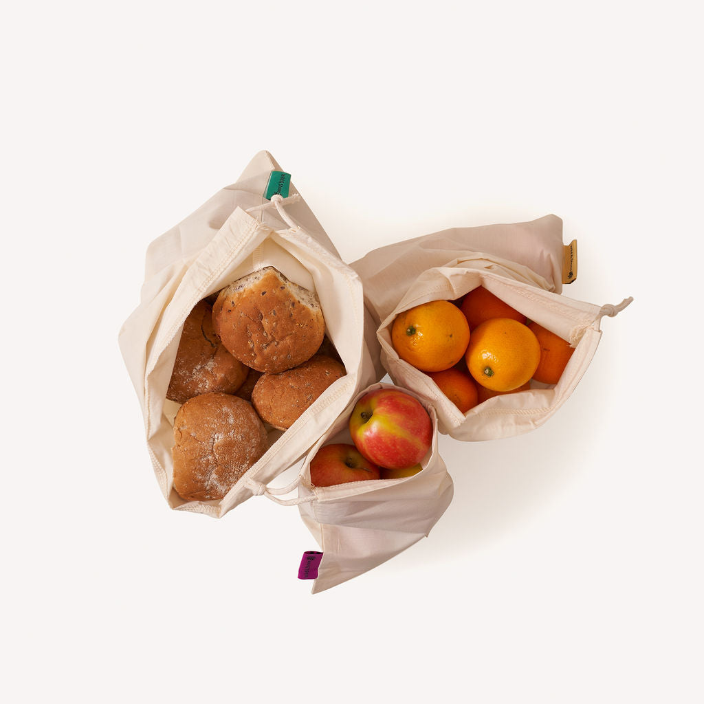 Sacs réutilisables pour fruits et légumes - Coton biologique - Lot de 3
