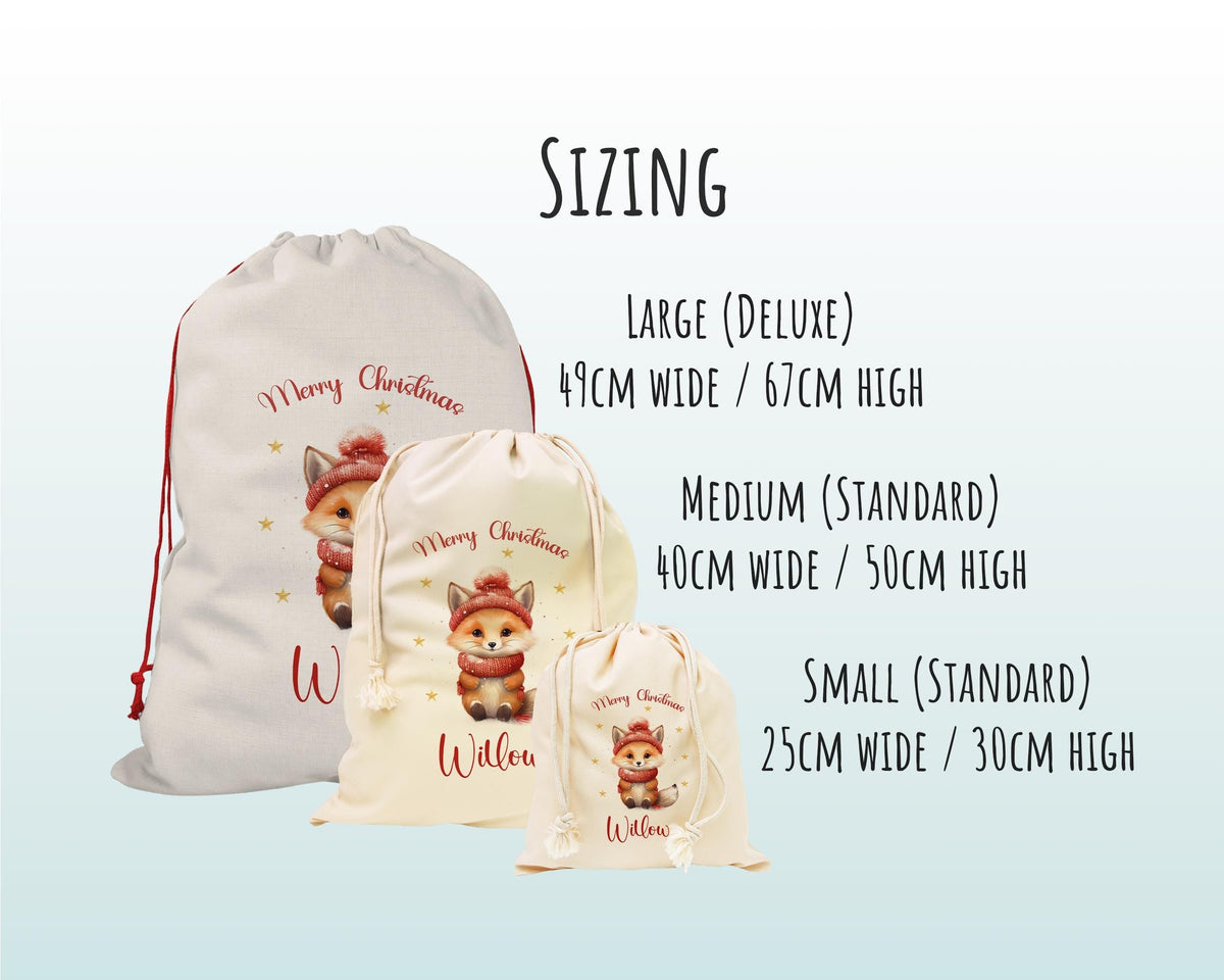 Personalized Christmas Sack - Cute Winter Fox Design