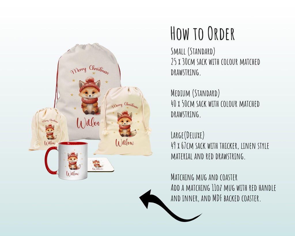 Personalized Christmas Sack - Cute Winter Fox Design