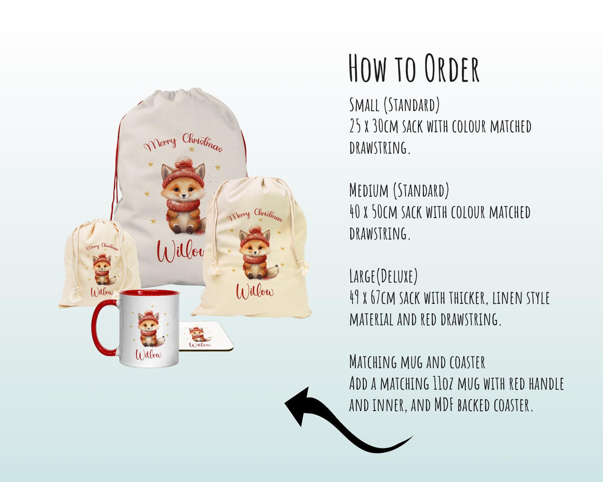 Personalized Christmas Sack - Cute Winter Fox Design