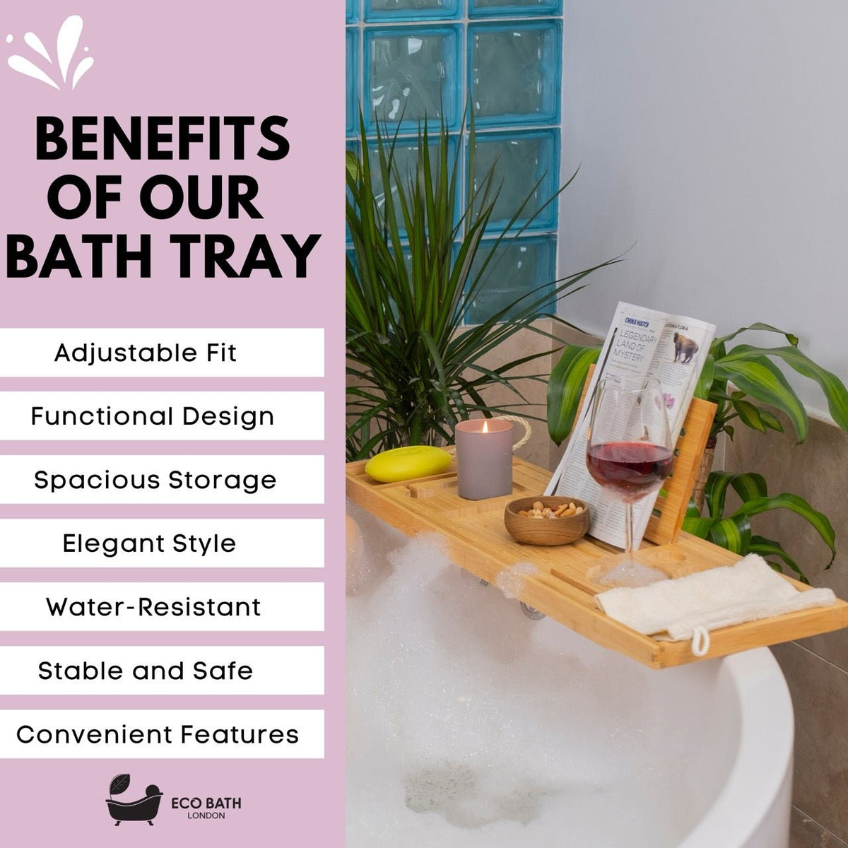 Plateau de bain de luxe en bambou écologique