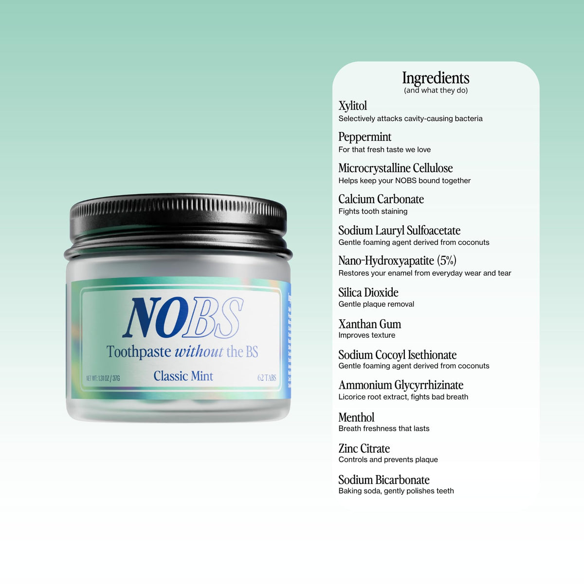 NOBS Toothpaste Tablets - Fluoride - Free Nano