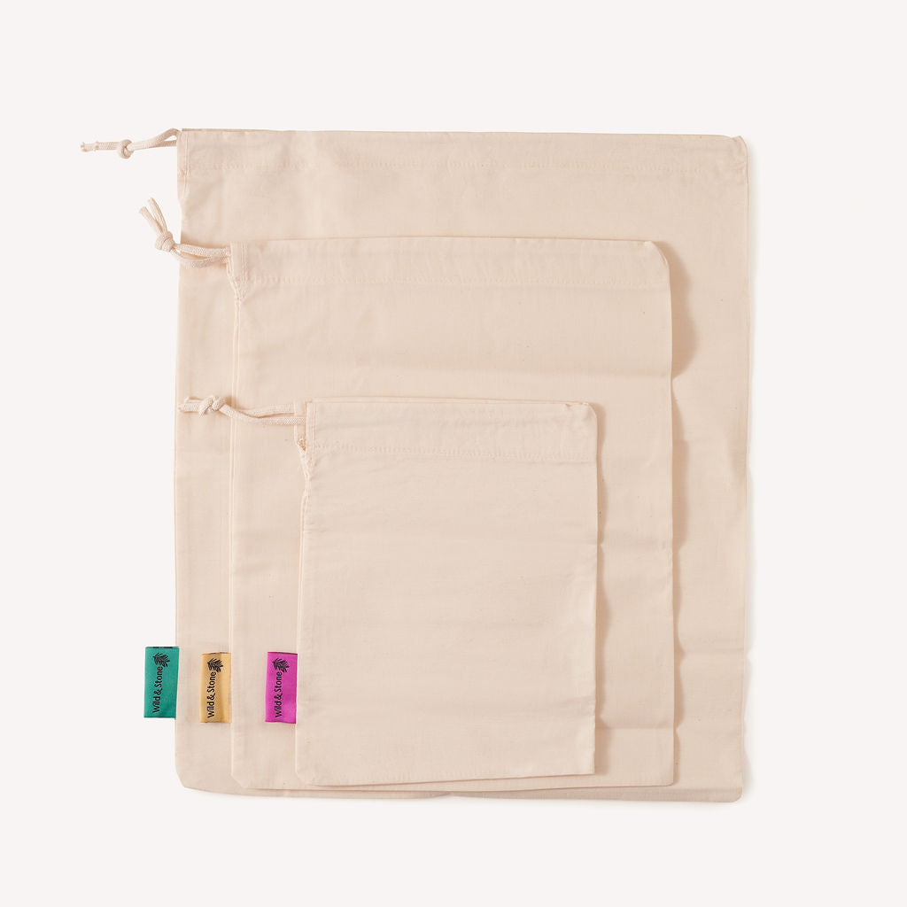 Sacs réutilisables pour fruits et légumes - Coton biologique - Lot de 3