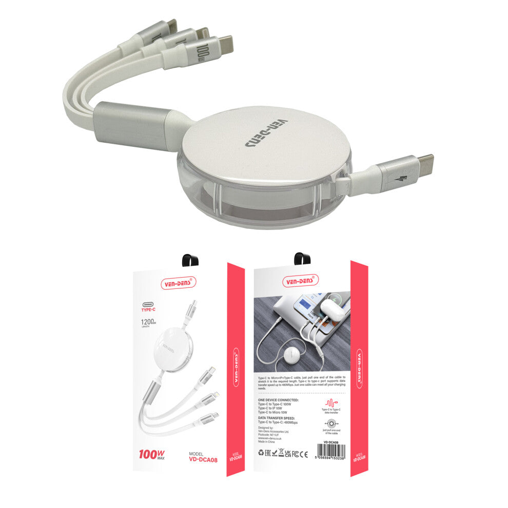 3 - in - 1 100W Retractable USB - C Cable