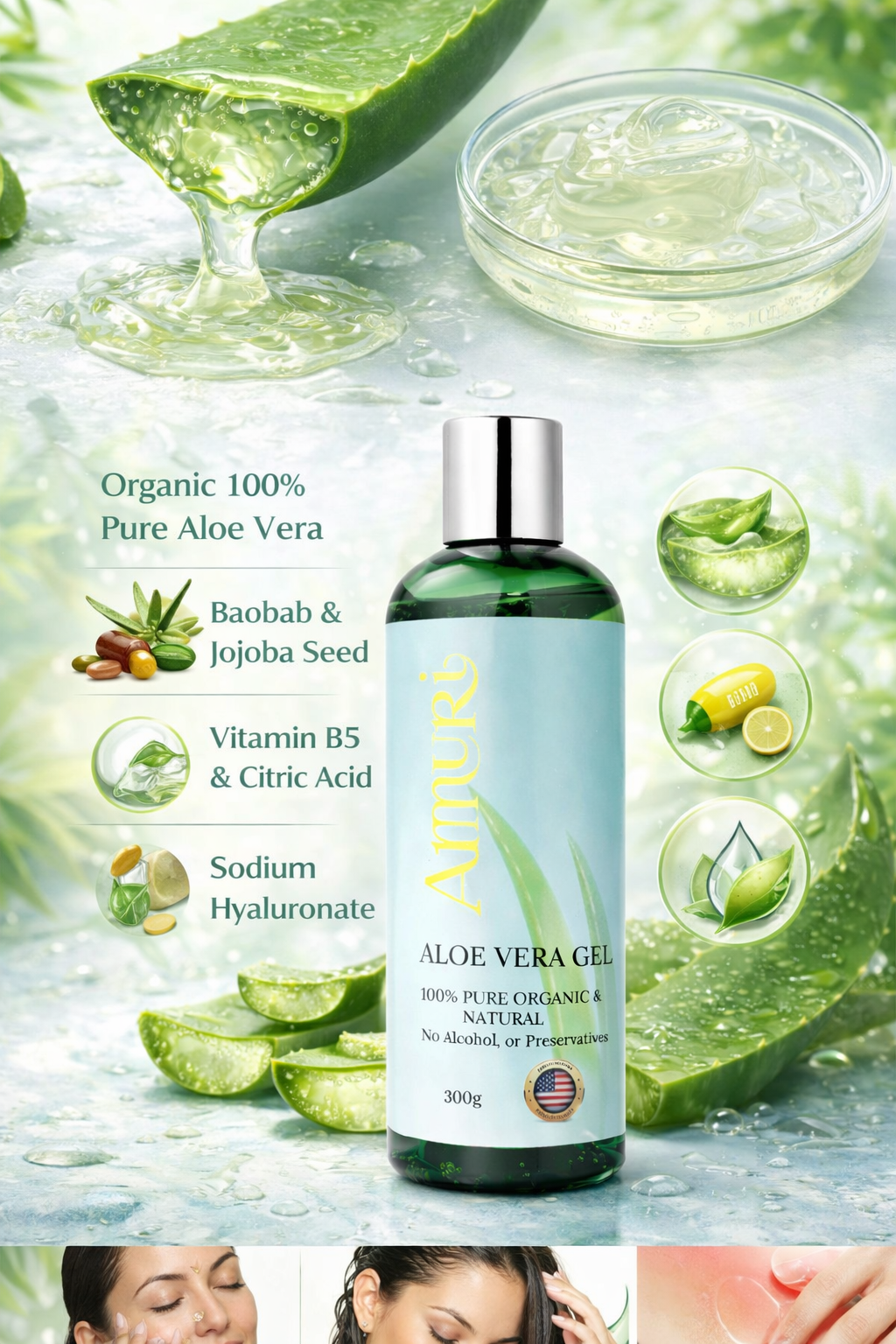 Organic Aloe Vera Gel 5 Pack for Hydration