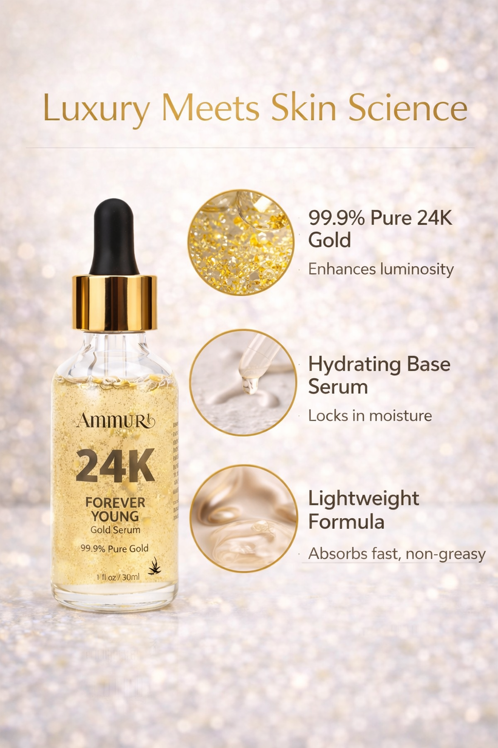 24K Gold Face Serum for Radiance & Anti - Ageing