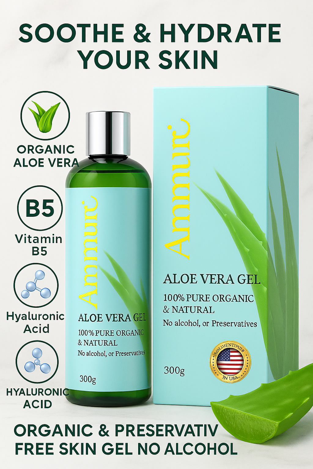 Organic Aloe Vera Gel 5 Pack for Hydration