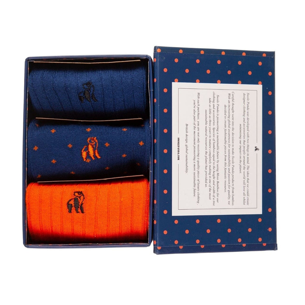 Orange and Blue Sock Box - 3 Pairs of Bamboo Socks