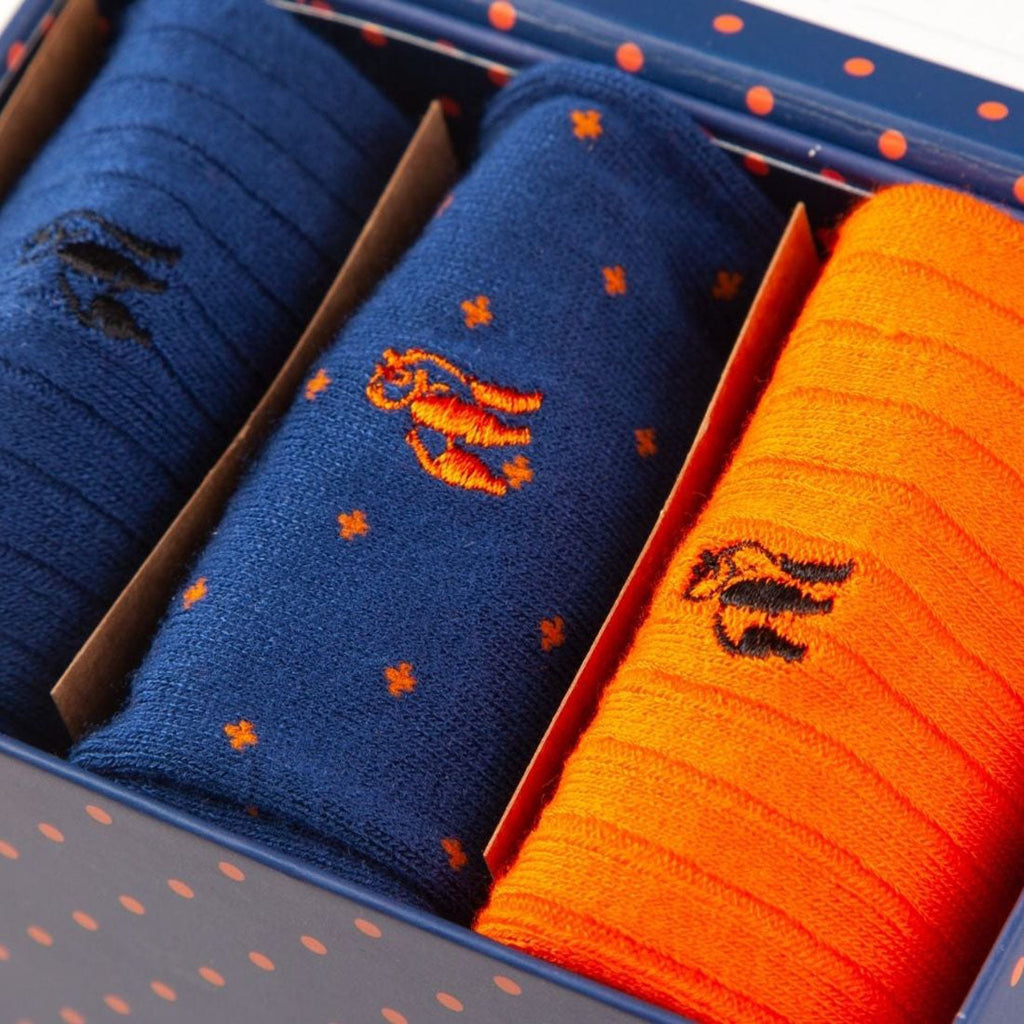 Orange and Blue Sock Box - 3 Pairs of Bamboo Socks